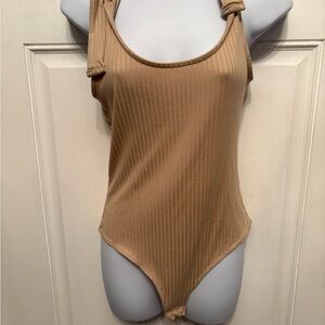 Peach Love California Beige Ribbed Bodysuit